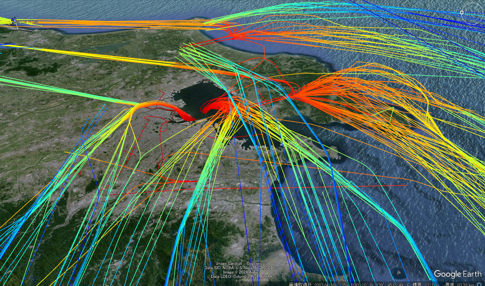 Google Earthで現在の航空機の流れの可視化を開始しました